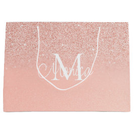 Bridal Shower  Glitter Baby Pink Monogram Gift Bag Große Geschenktüte