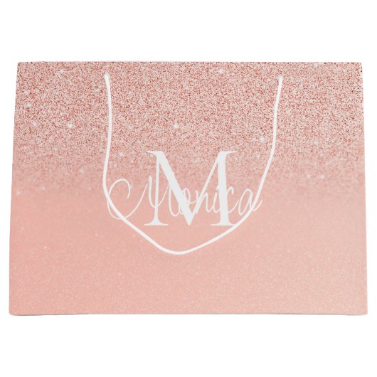Bridal Shower  Glitter Baby Pink Monogram Gift Bag Große Geschenktüte (Vorderseite)