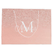 Bridal Shower  Glitter Baby Pink Monogram Gift Bag Große Geschenktüte (Rückseite)