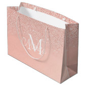 Bridal Shower  Glitter Baby Pink Monogram Gift Bag Große Geschenktüte (Rückseite Schrägansicht)