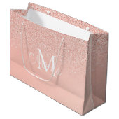 Bridal Shower  Glitter Baby Pink Monogram Gift Bag Große Geschenktüte (Vorderseite Schrägansicht)