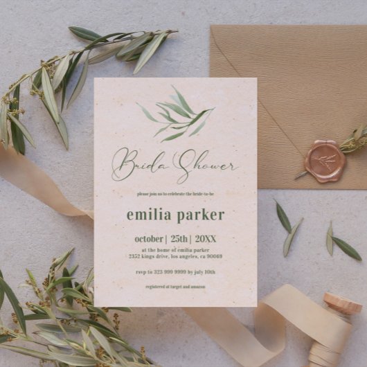 Bridal Shower Green Foliage Beige Paper Einladung