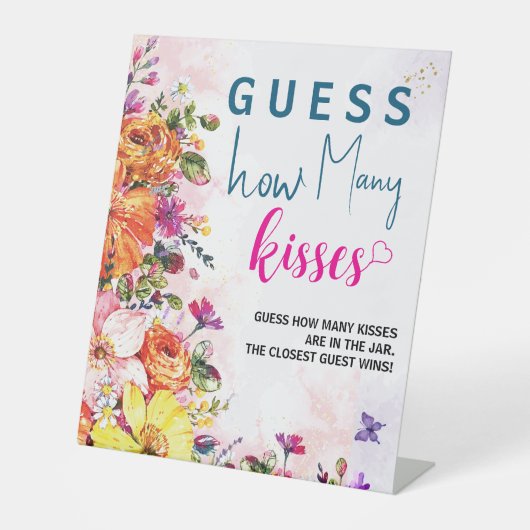 Bridal Shower Guess How Many Kisses Spring Floral Sockelschild (Vorderseite)