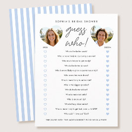 Bridal Shower Guess Who Party Game Card Photo Blue Hinweiskarte