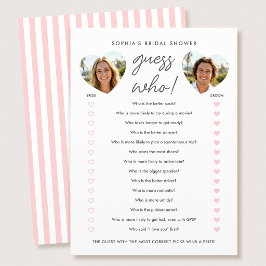 Bridal Shower Guess Who Party Game Card Photo Pink Hinweiskarte