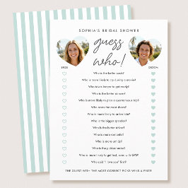 Bridal Shower Guess Who Party Game Card Photo Teal Hinweiskarte