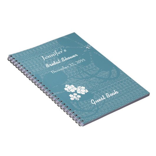 Bridal Shower Guest book Blue Floral Notebook Notizblock (Rechte Seite)