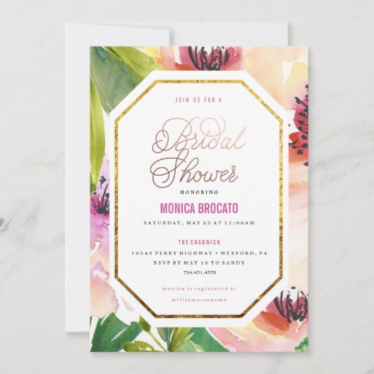 BRIDAL SHOWER INVITATION - Aquarellfarben-Blume in Einladung (Vorderseite)