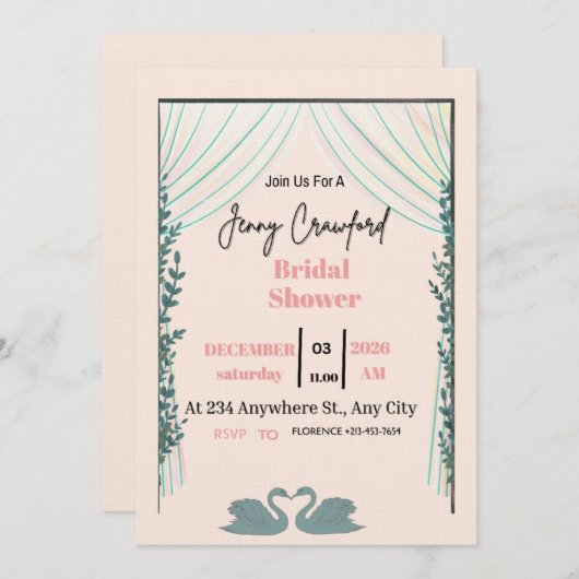 Bridal Shower Invitation | Elegant Pink Customizab Einladung (Vorne/Hinten)