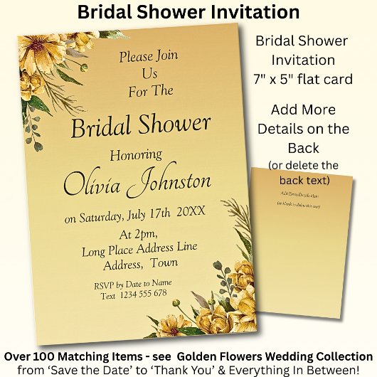 Bridal Shower Invitation - Golden Yellow Flowers Karte