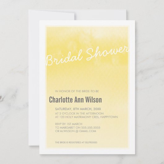 BRIDAL SHOWER INVITATION : Ober-Aquarellgelb Einladung (Vorderseite)