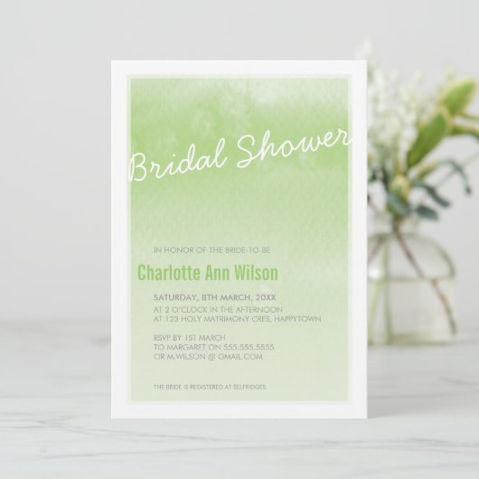 BRIDAL SHOWER INVITATION : Ober-Aquarellgrün Einladung (Stehend Vorderseite)