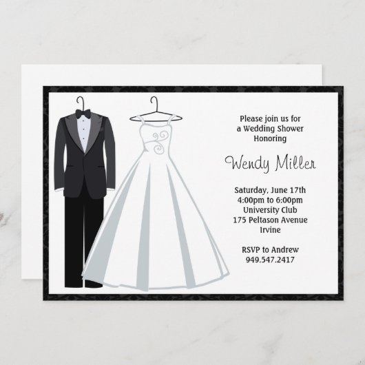 Bridal Shower Invitation - Tux und Hochzeitskleid Einladung (Vorne/Hinten)