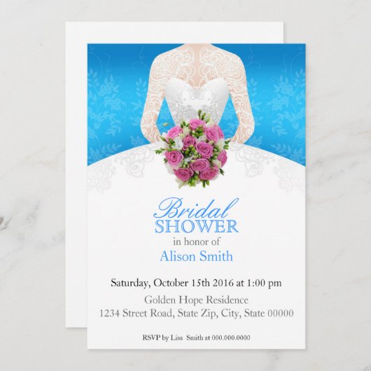 Bridal Shower light blue invitation Einladung (Vorne/Hinten)