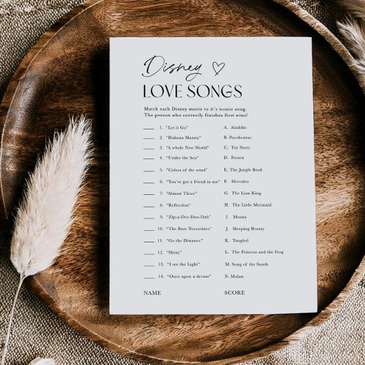  Bridal Shower Love Songs Movie Trivia Game Card Einladung