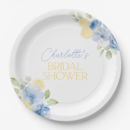 Bridal Shower Napkins Main Squeeze Blue Flowers Pappteller (Vorderseite)