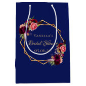 Bridal Shower navy blue florals burgundy Mittlere Geschenktüte (Vorderseite)