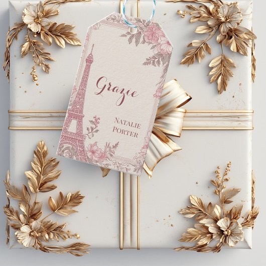 Bridal Shower Paris Eiffel Tower Pastel Pink Flora Geschenkanhänger