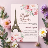 Bridal shower Paris Eiffel tower pink flowers Einladung