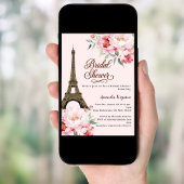 Bridal shower Paris Eiffel tower pink flowers Einladung