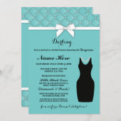 Bridal Shower Party Blue Black Dress Pearls Invite Einladung (Vorne/Hinten)