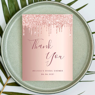 Bridal Shower pink glitter rose gold thank you Postkarte