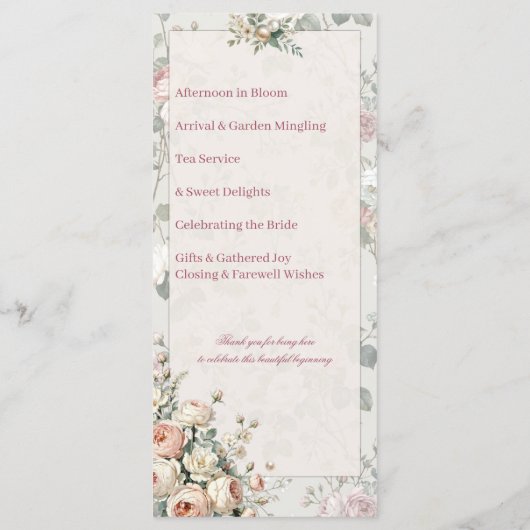 Bridal Shower Program Card | Romantic Blush Rose Programm (Rückseite)