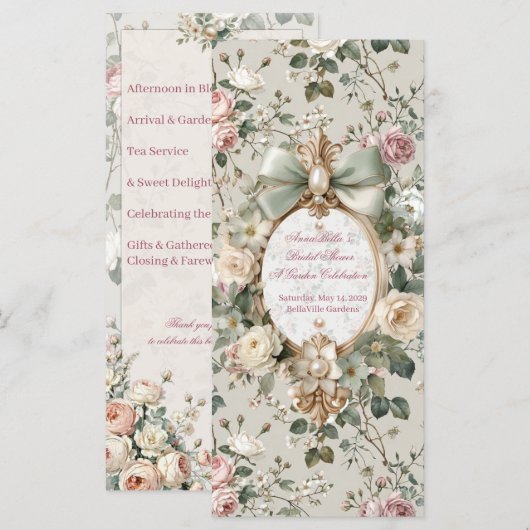 Bridal Shower Program Card | Romantic Blush Rose Programm (Vorne/Hinten)
