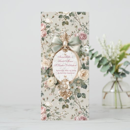 Bridal Shower Program Card | Romantic Blush Rose Programm (Stehend Vorderseite)