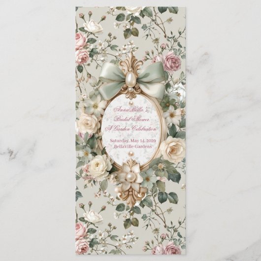 Bridal Shower Program Card | Romantic Blush Rose Programm (Vorderseite)