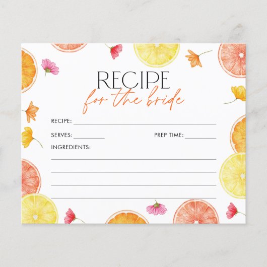 Bridal Shower Recipe Card Main Squeeze Citrus (Vorderseite)