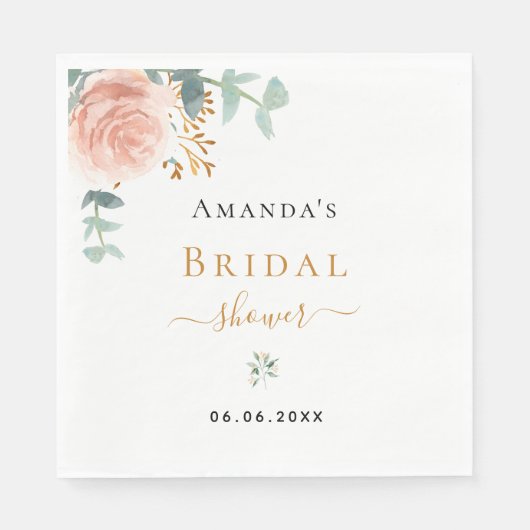 Bridal Shower rose gold floral eucalyptus luncheon Serviette (Vorderseite)