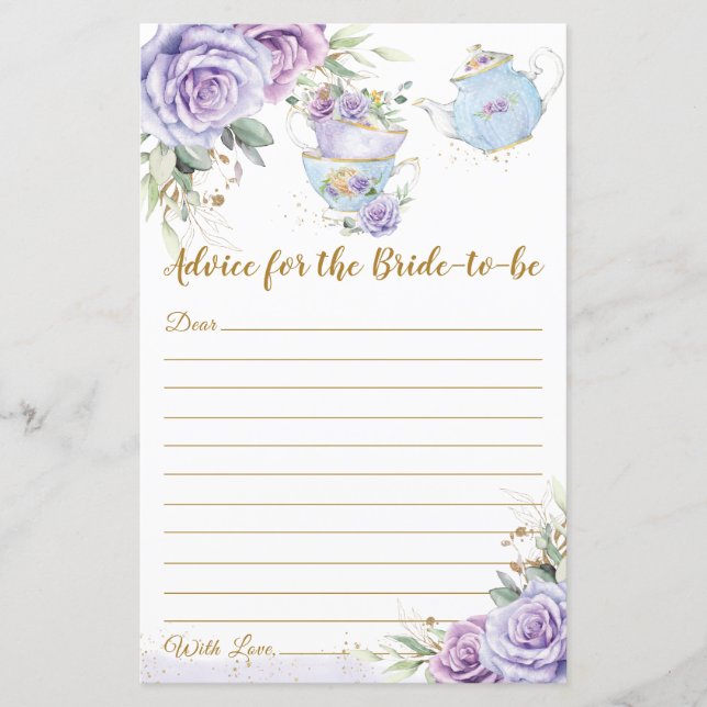 Bridal Shower Tea Party Advice for Bride to Be  (Vorderseite)