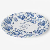 Bridal Shower Tea Party Blue White Chinoiserie Pappteller (Schrägansicht)