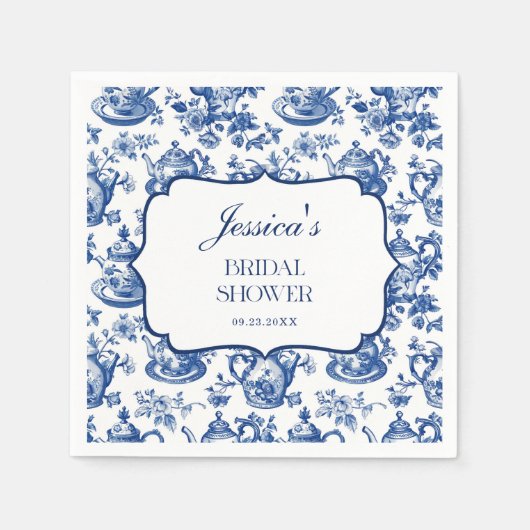 Bridal Shower Tea Party Blue White Chinoiserie Serviette (Vorderseite)