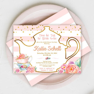 Bridal Shower Tea Party Pink And Gold Floral Einladung
