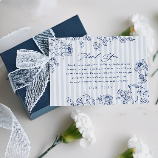 Bridal Shower Thank You Something Blue Floral Card Dankeskarte