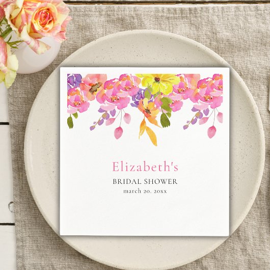 Bridal Shower watercolor flowers yellow and pink Serviette