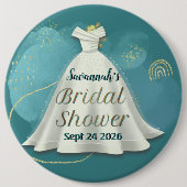 Bridal Shower Wedding Gown Deep Teal Gold Glitter Button (Vorderseite)