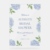 Bridal Shower Welcome Sign, Classic Blue Hydrangea Acrylschild (Vorderseite)