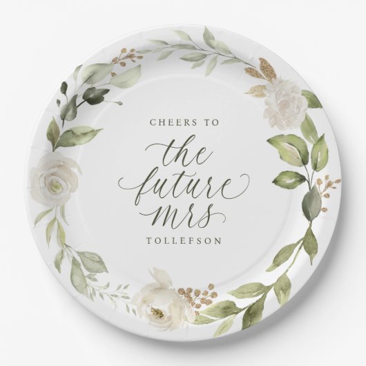 Bridal Shower White Floral Greenery Pappteller (Vorderseite)