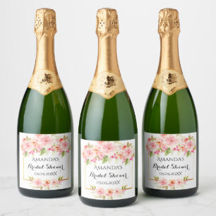Bridal shower white rose gold florals elegant schaumweinetikett