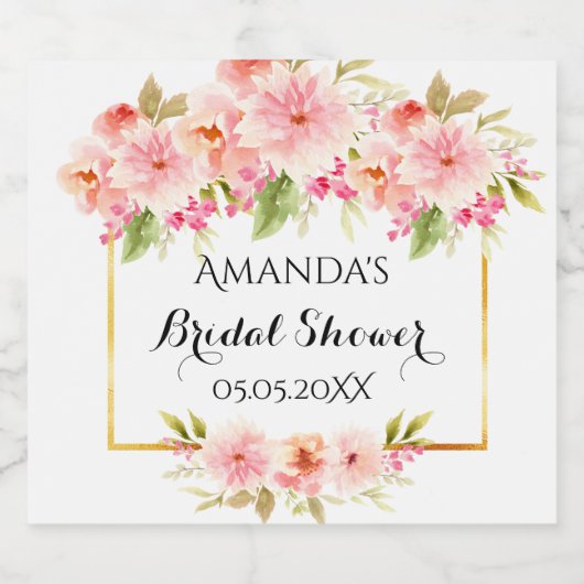 Bridal shower white rose gold florals elegant schaumweinetikett (Einzelnes Label)