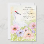 Bridal Shower Whooping Crane with Pastel Anemones Einladung (Vorderseite)