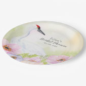 Bridal Shower Whooping Crane with Pastel Anemones  Pappteller (Schrägansicht)