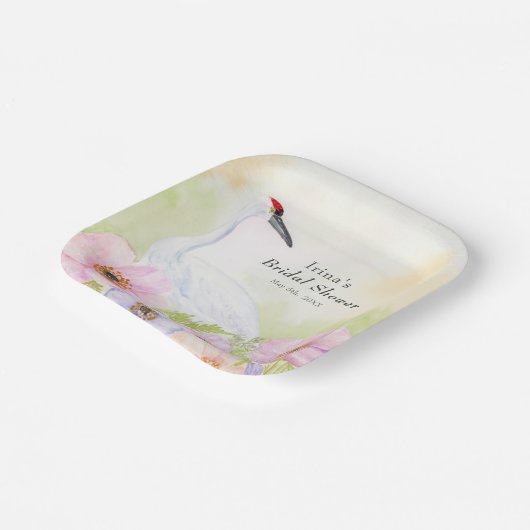 Bridal Shower Whooping Crane with Pastel Anemones Pappteller (Gewinkelt)