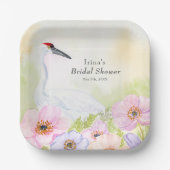 Bridal Shower Whooping Crane with Pastel Anemones  Pappteller (Vorderseite)