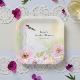 Bridal Shower Whooping Crane with Pastel Anemones  Pappteller