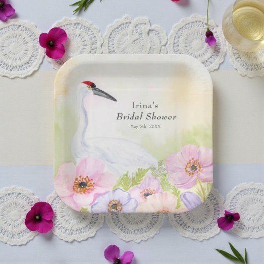 Bridal Shower Whooping Crane with Pastel Anemones  Pappteller