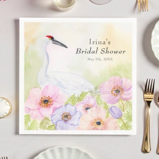 Bridal Shower Whooping Crane with Pastel Anemones  Serviette